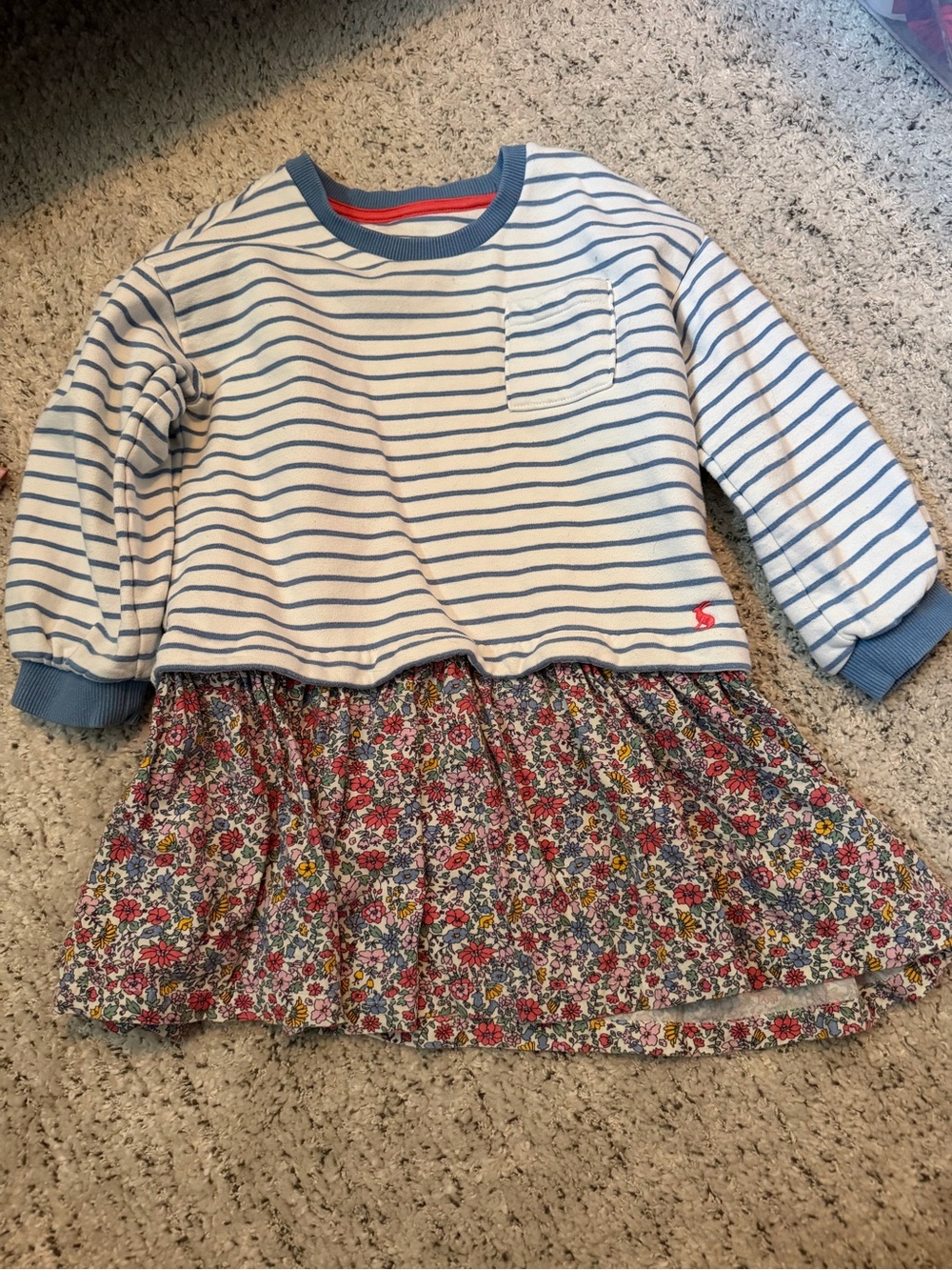 Joules Blue & White Striped with Multicolor Floral Skirt dress size 4